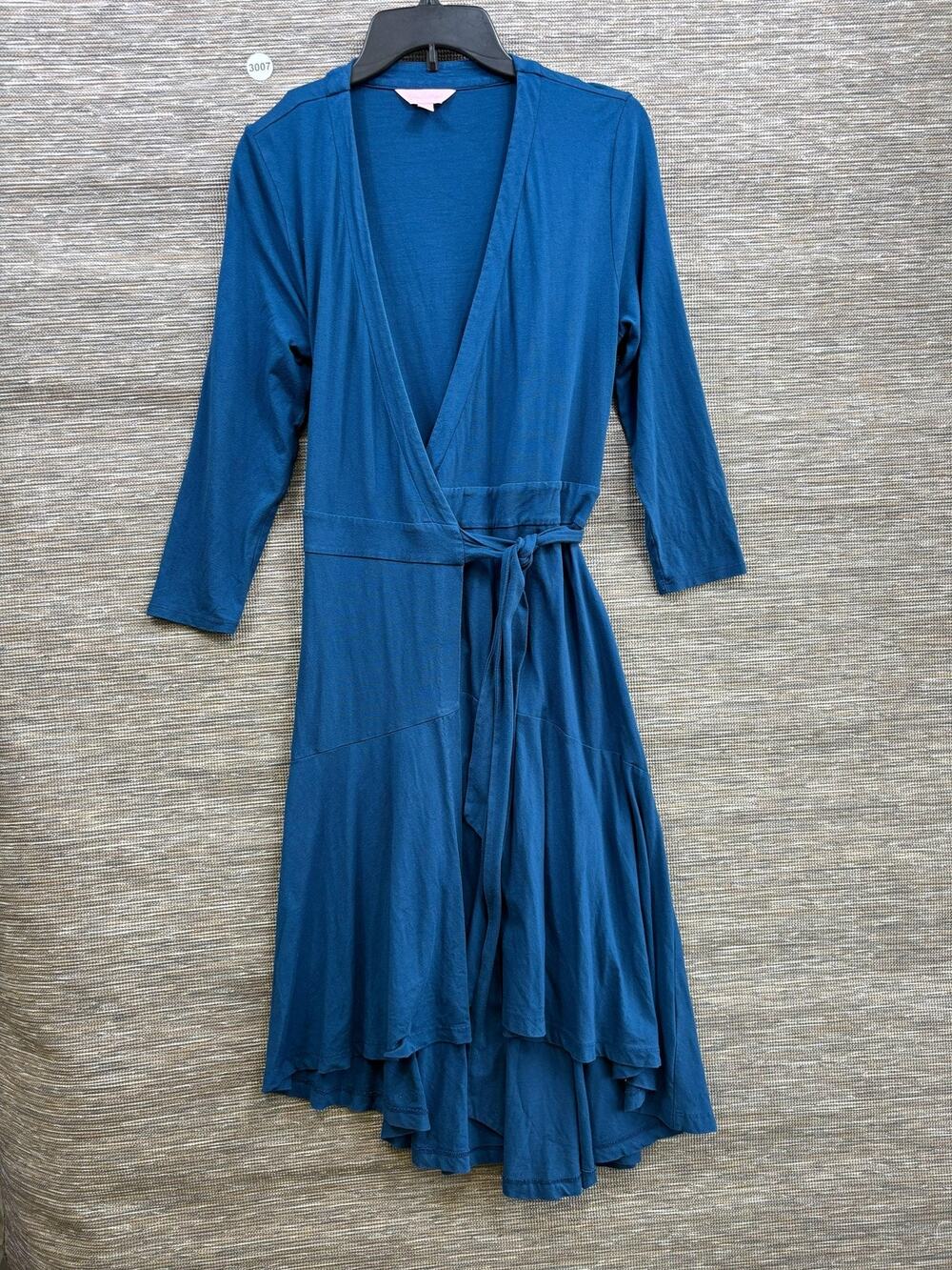 Lilly Pulitzer Wrap Dress Womens S Blue Hi Low Ruffle Hem Jersey 3/4 Sleeve